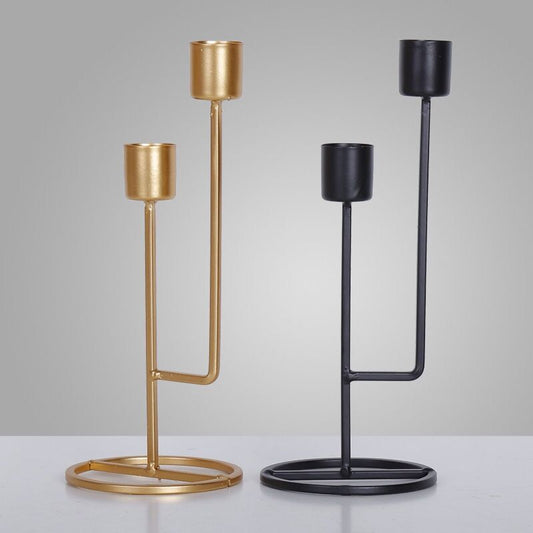 Stijlvolle Iron Duo‑Kandelaar – Art‑Deco Elegantie in Goud of Mat Zwart